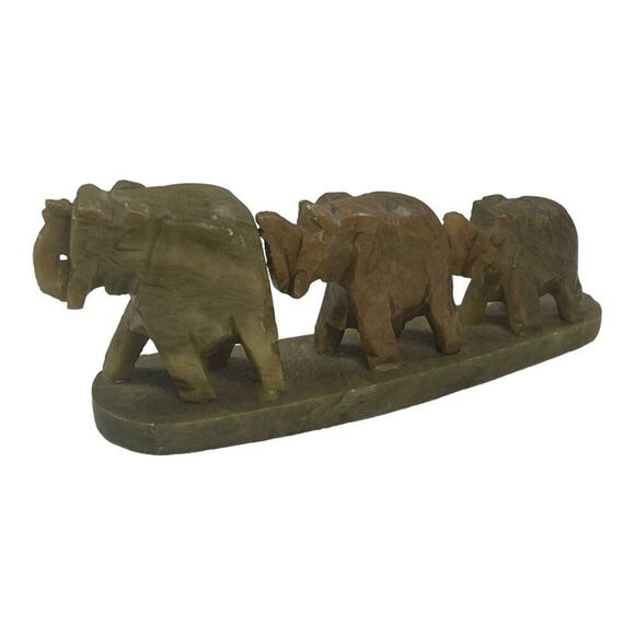 Hand-Carved Soapstone Elephant Family Set Vtg Trunks Up Good Luck Paperweight - Picture 2 of 7